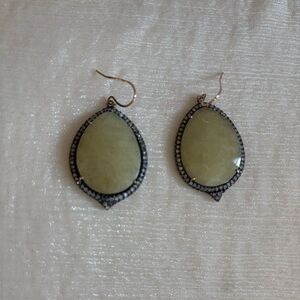 Elegant Teardrop Earrings with milky sapphire stone surrounded by brown diamonds